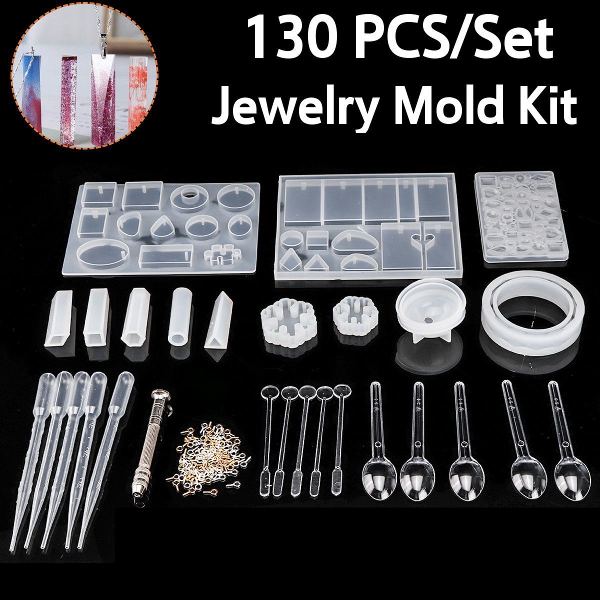 130Pcs-Resin-Casting-Molds-Kits-Silicone-Mold-Making-Jewelry-Pendant-Mould-Craft-1660485