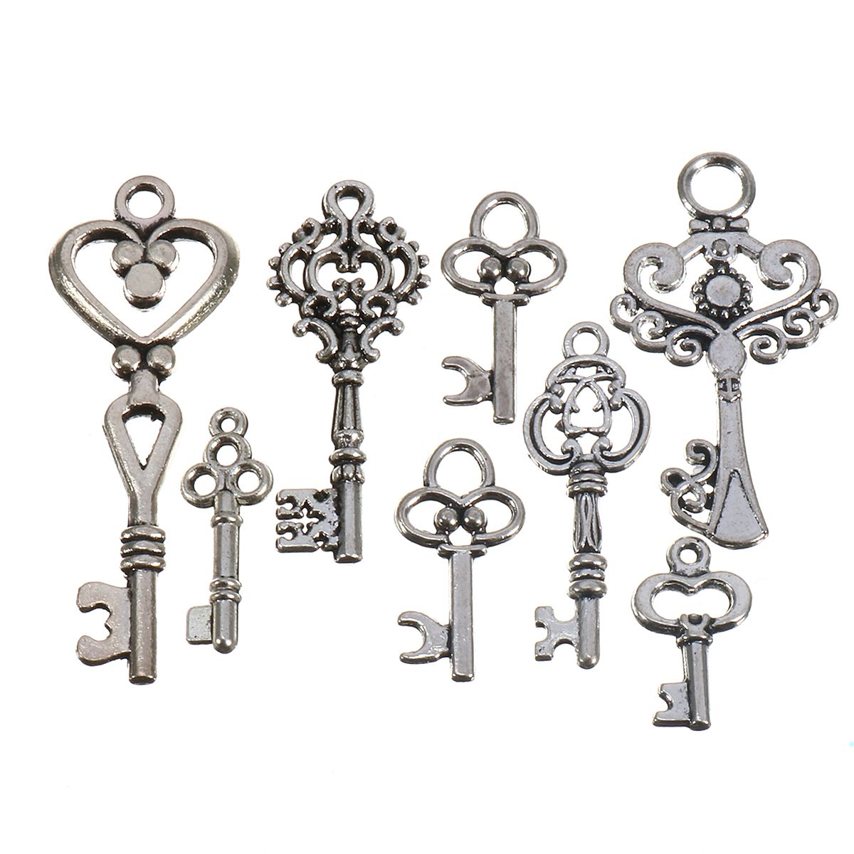 13pcs-Sliver-Antique-Vtg-old-look-Ornate-Skeleton-Keys-Lot-Pendant-Fancy-Heart-DIY-Jewelry-1286743