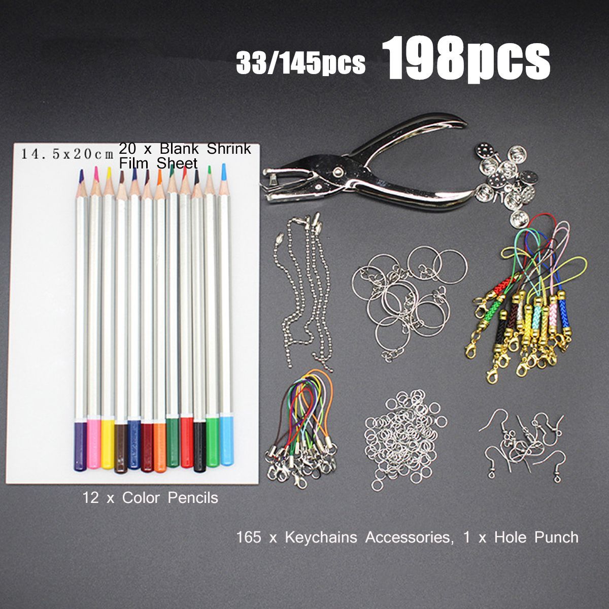 198Pcs145Pcs33Pcs-DIY-Heat-Shrink-Plastic-Sheet-Kit-Shrinky-Art-Paper-Hole-Punch-Keychains-Pencils-1750256