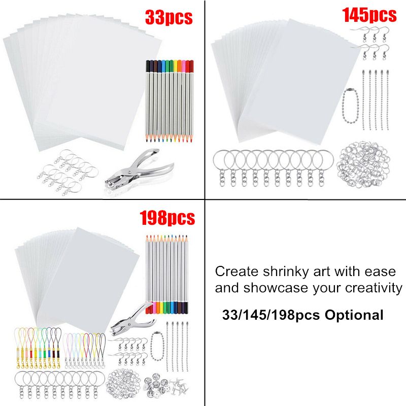 198Pcs145Pcs33Pcs-DIY-Heat-Shrink-Plastic-Sheet-Kit-Shrinky-Art-Paper-Hole-Punch-Keychains-Pencils-1750256