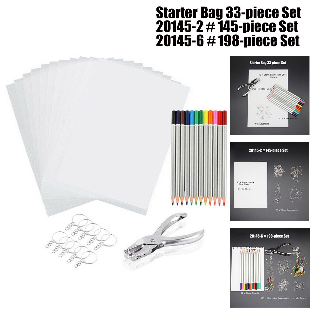 198Pcs145Pcs33Pcs-DIY-Heat-Shrink-Plastic-Sheet-Kit-Shrinky-Art-Paper-Hole-Punch-Keychains-Pencils-1750256