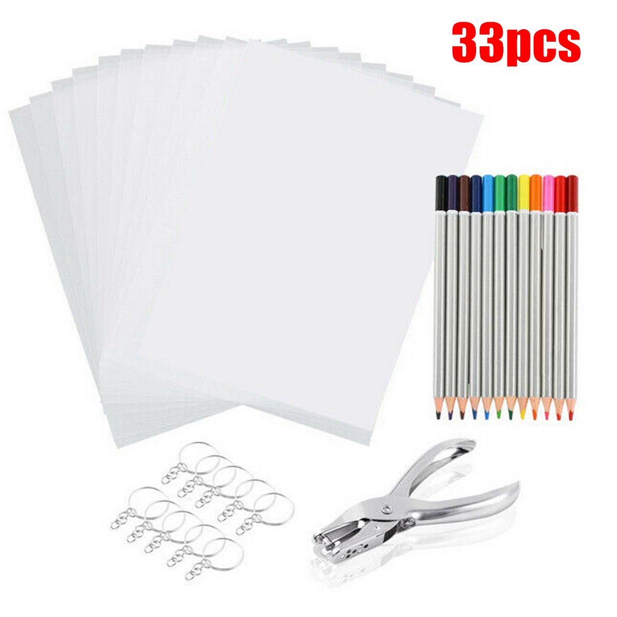 198Pcs145Pcs33Pcs-DIY-Heat-Shrink-Plastic-Sheet-Kit-Shrinky-Art-Paper-Hole-Punch-Keychains-Pencils-1750256