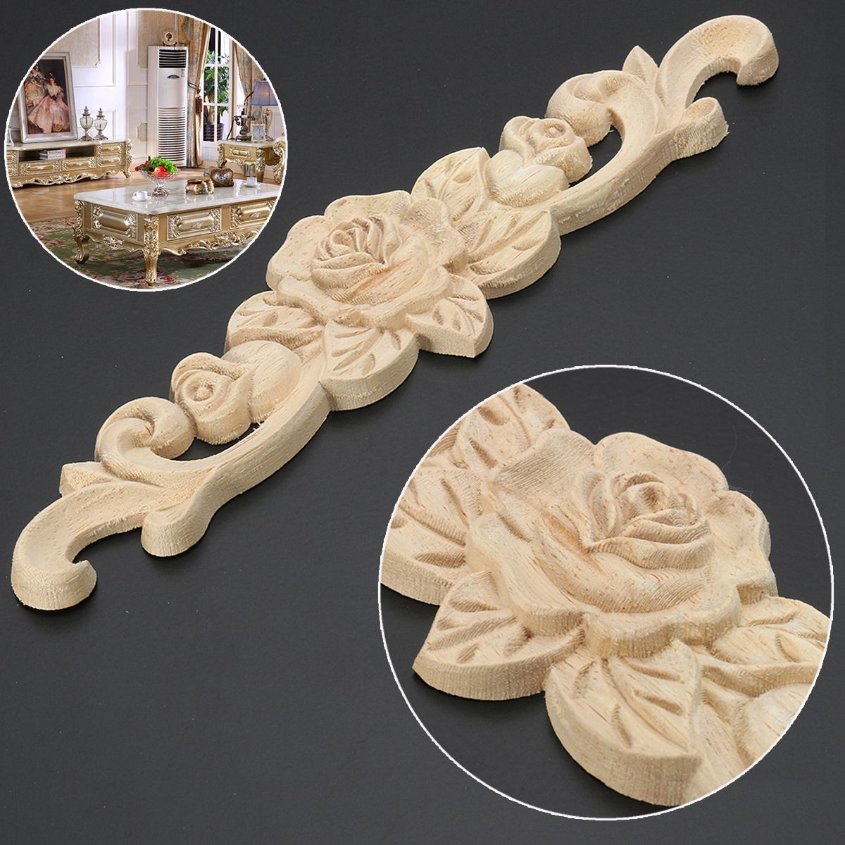 20X5cm-Wood-Carved-Onlay-Applique-Unpainted-Rose-Flower-Door-Decoration-1139204