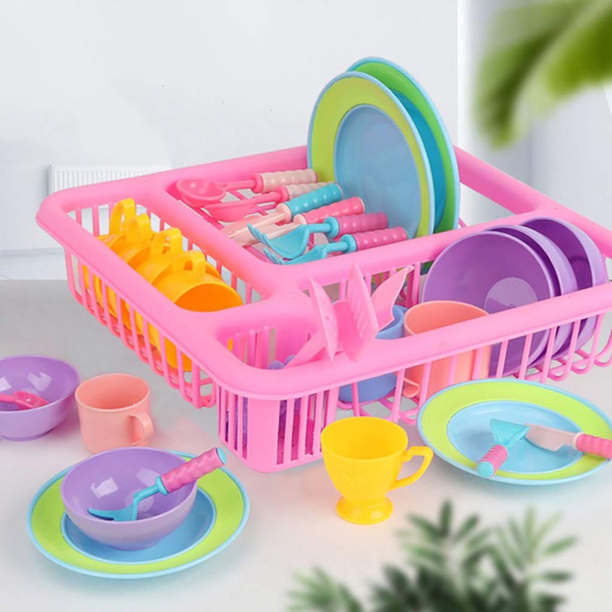 21PCS-Kids-Pretend-Play-Dishes-Kitchen-Playset-Wash-amp-Dry-Tableware-Rack-Toys-1629829