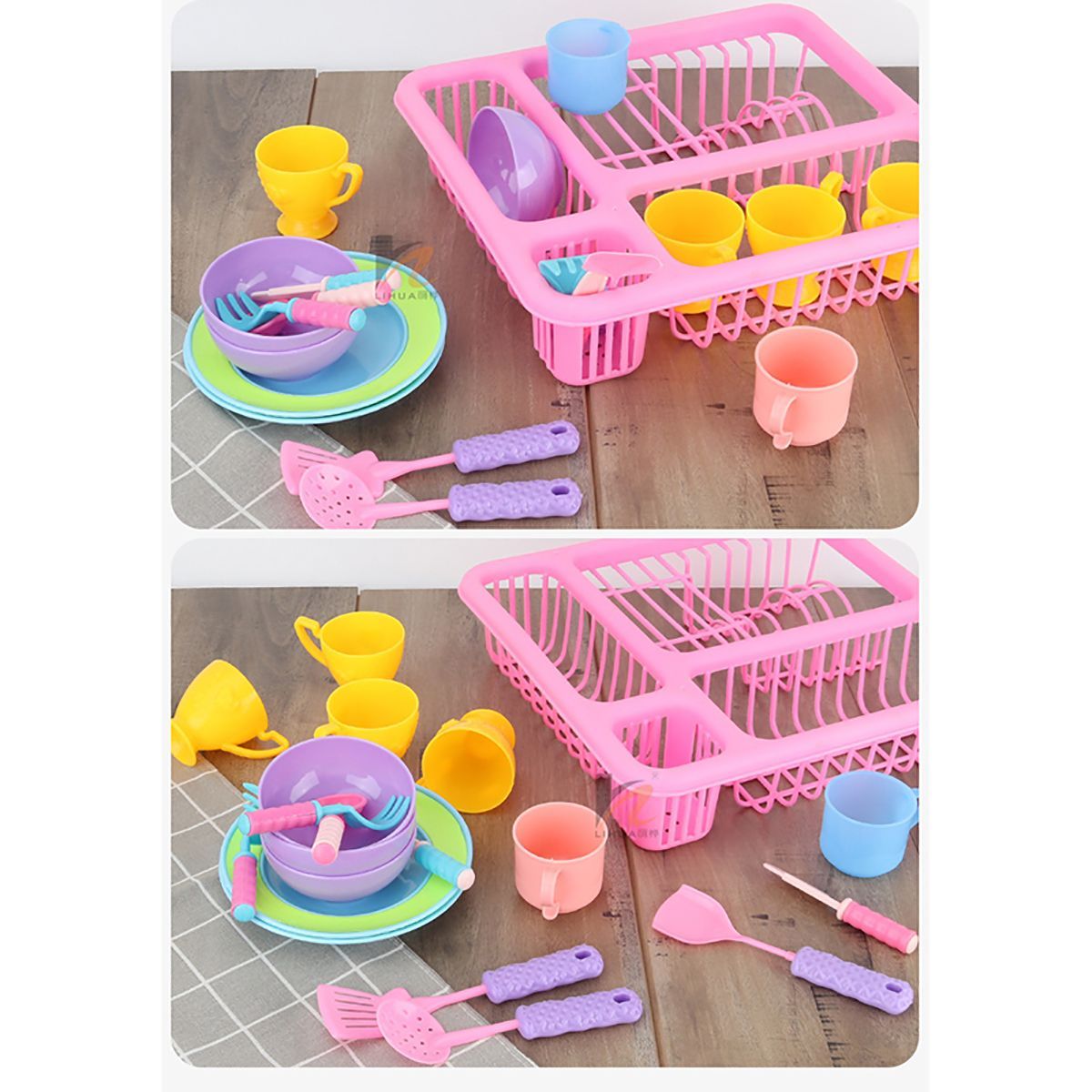 21PCS-Kids-Pretend-Play-Dishes-Kitchen-Playset-Wash-amp-Dry-Tableware-Rack-Toys-1629829