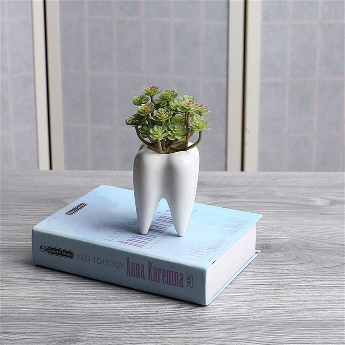 2Pcs-Ceramic-Plant-Flower-Pot-Succulent-Garden-Cute-Teeth-White-Home-Decorative-Storage-Container-1339551