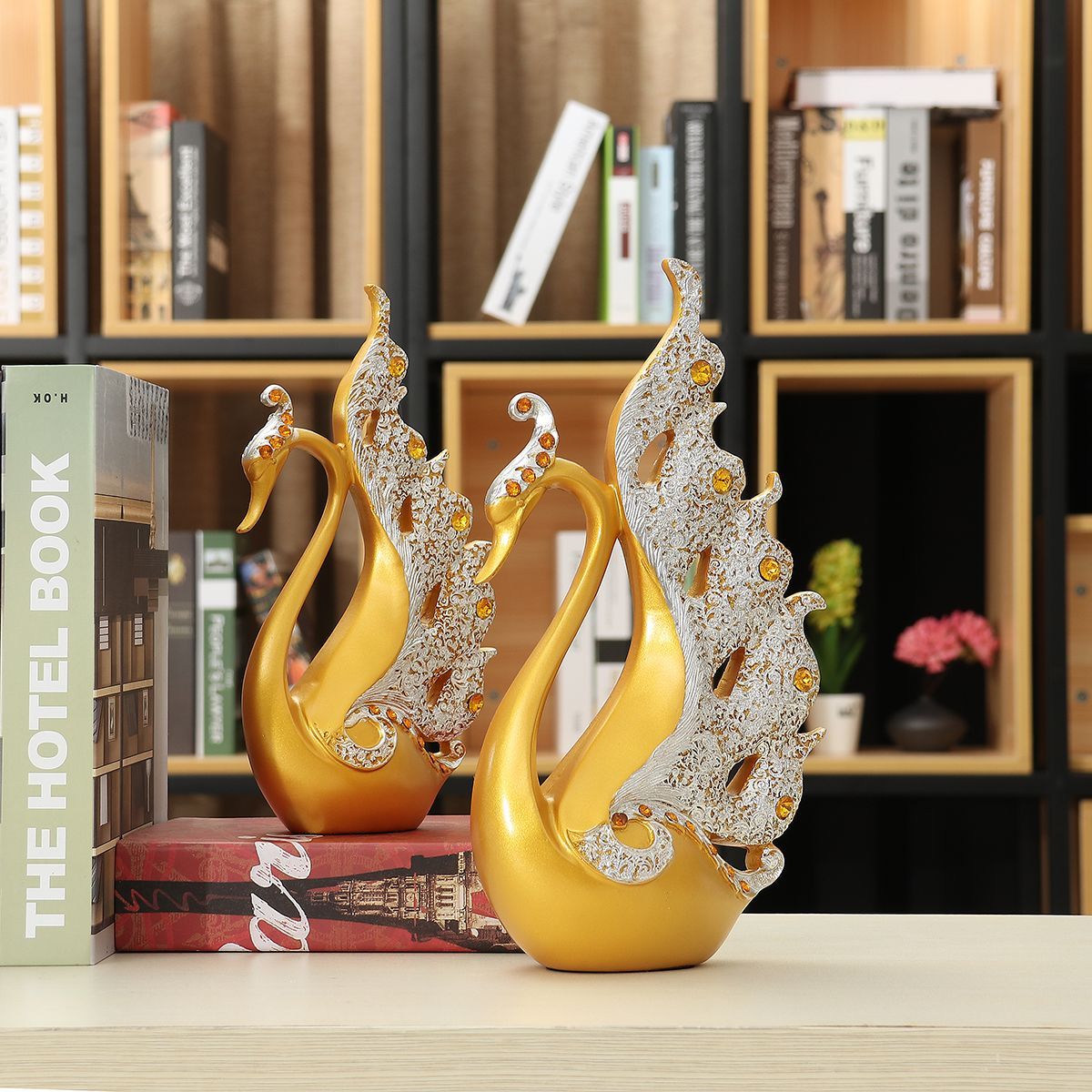 2Pcs-Swan-Ornaments-Resin-Figurine-Home-Room-TV-Cabinet-Display-Decorations-1557363