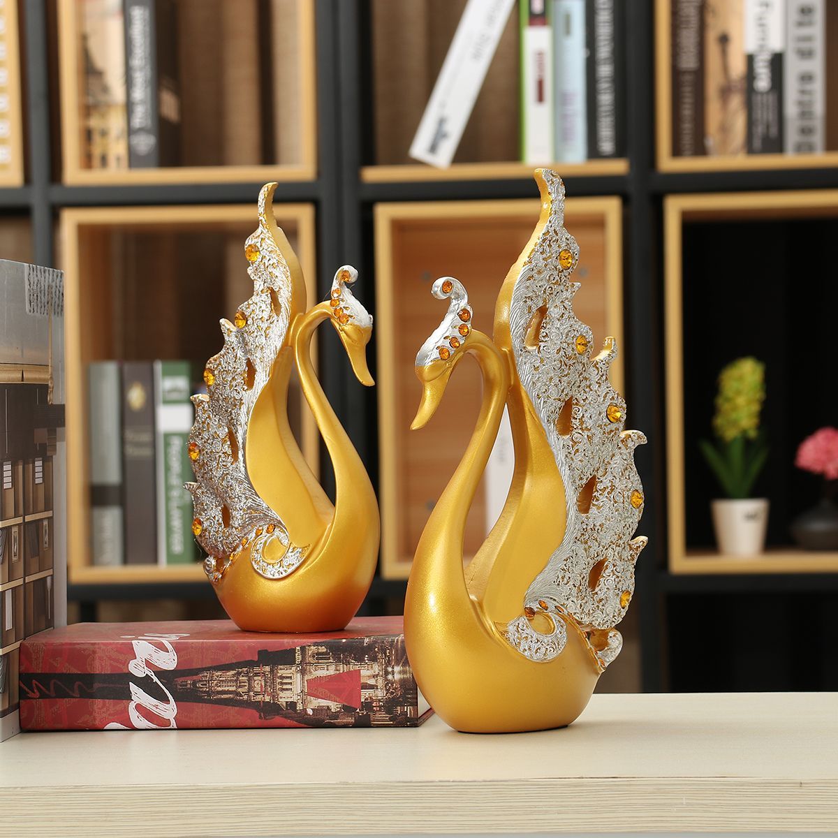 2Pcs-Swan-Ornaments-Resin-Figurine-Home-Room-TV-Cabinet-Display-Decorations-1557363