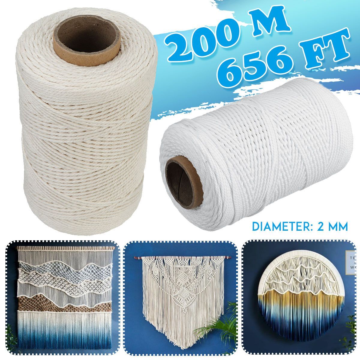 2mm-200M-BeigeWhite-DIY-Cotton-Twisted-Cord-Rope-Craft-Macrame-String-Natural-1768265