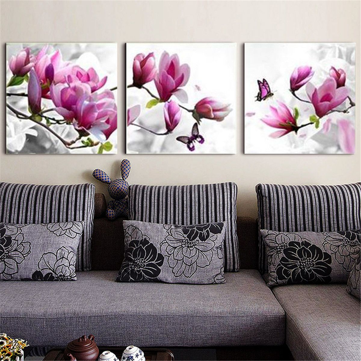 30x30cm-3Pcs-Panel-Framed-Flower-Canvas-Wall-Art-Home-Decor-Modern-Paintings-Print-Picture-1145217