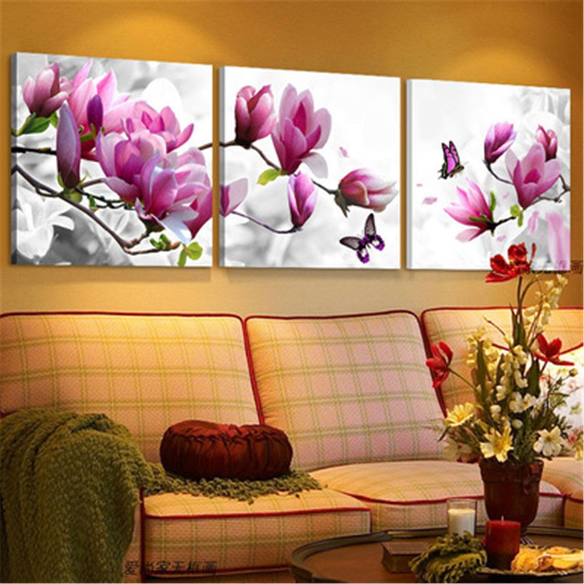 30x30cm-3Pcs-Panel-Framed-Flower-Canvas-Wall-Art-Home-Decor-Modern-Paintings-Print-Picture-1145217