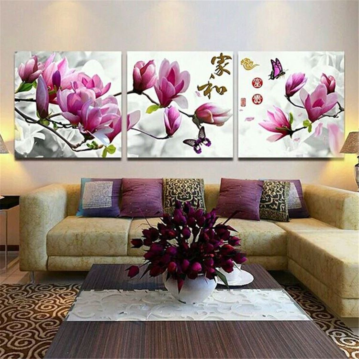 30x30cm-3Pcs-Panel-Framed-Flower-Canvas-Wall-Art-Home-Decor-Modern-Paintings-Print-Picture-1145217