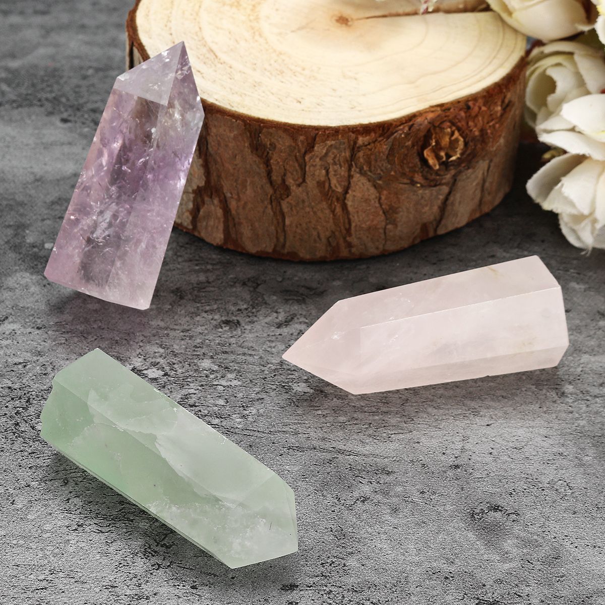 3Pcs-Natural-Rose-Quartz-Green-Fluorite-Obelisk-Amethyst-Crystals-Point-Wand-Healing-1535715