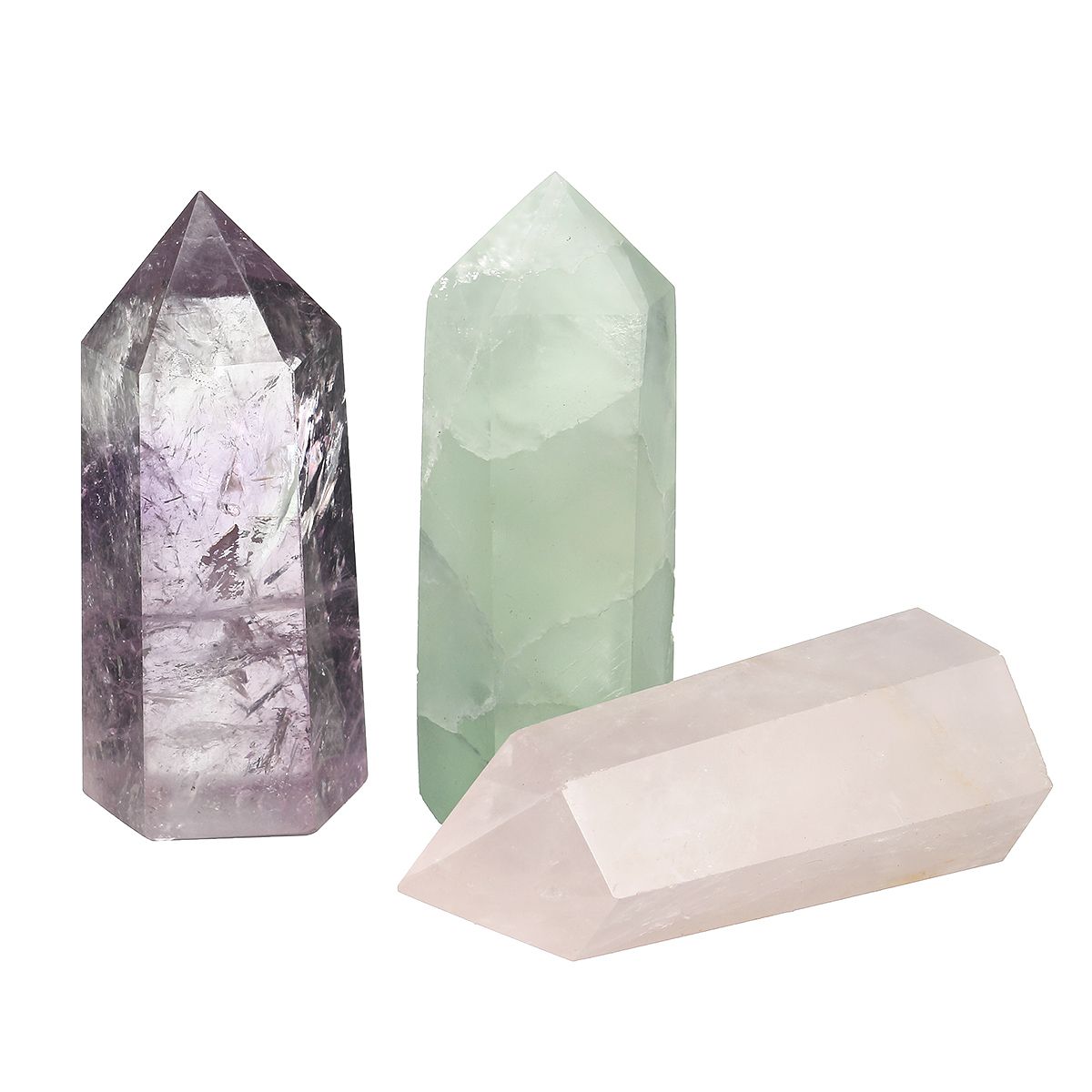 3Pcs-Natural-Rose-Quartz-Green-Fluorite-Obelisk-Amethyst-Crystals-Point-Wand-Healing-1535715