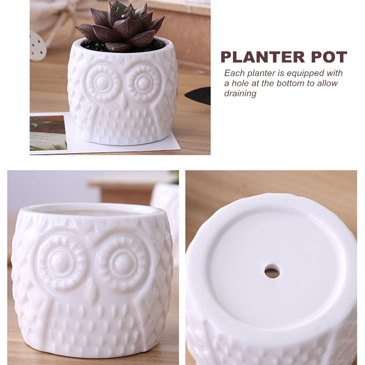 3Pcs-Owl-Succulent-Pot-Ceramic-Garden-Flower-Planter-Holder-Bamboo-Stand-Sets-1493607