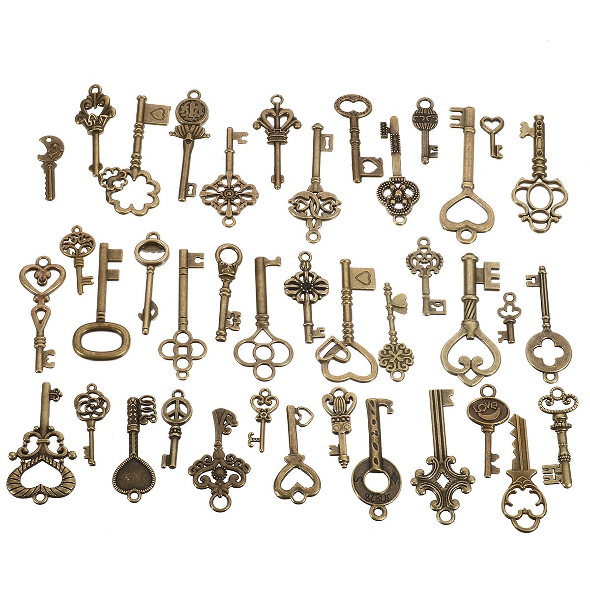 40Pcs-Antique-Vtg-Old-Look-Ornate-Skeleton-Keys-Lot-Pendant-Fancy-Heart-1255207