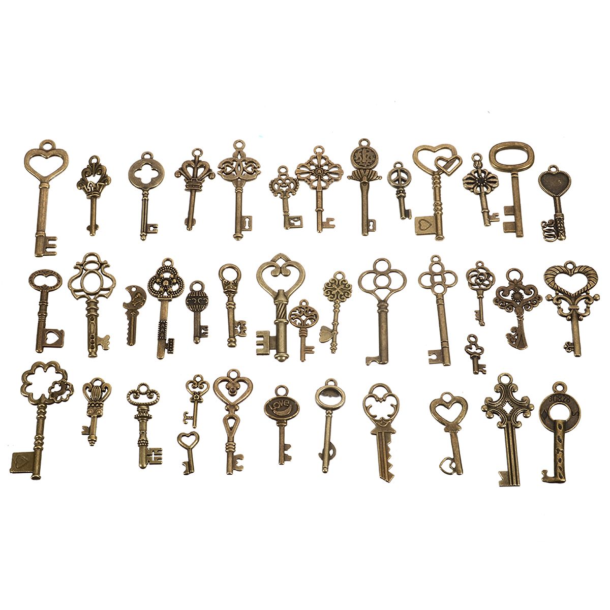 40Pcs-Antique-Vtg-Old-Look-Ornate-Skeleton-Keys-Lot-Pendant-Fancy-Heart-1255207