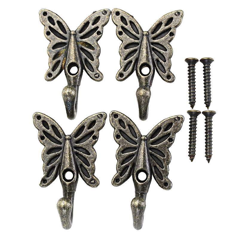 4pcs-3556mm-Antique-Brass-Butterfly-Wall-Hook-Shirt-Coat-Hanger-Vintage-Style-1252119