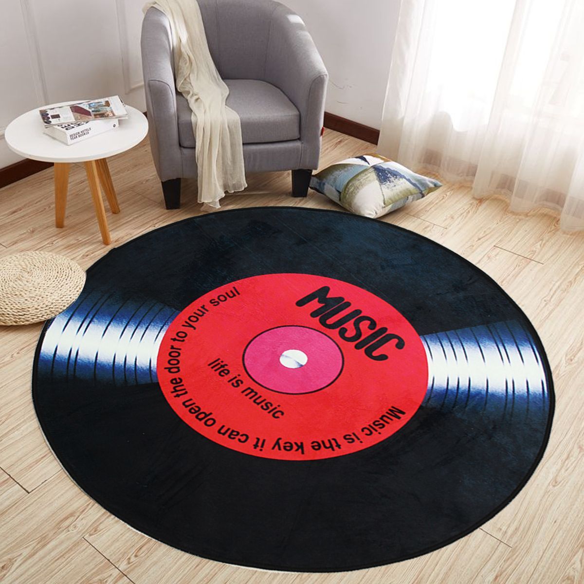 6080100120cm-Vinyl-Record-Printed-Soft-Fabric-Round-Floor-Mat-Carpet-Room-Area-Bedroom-Rug-1384379