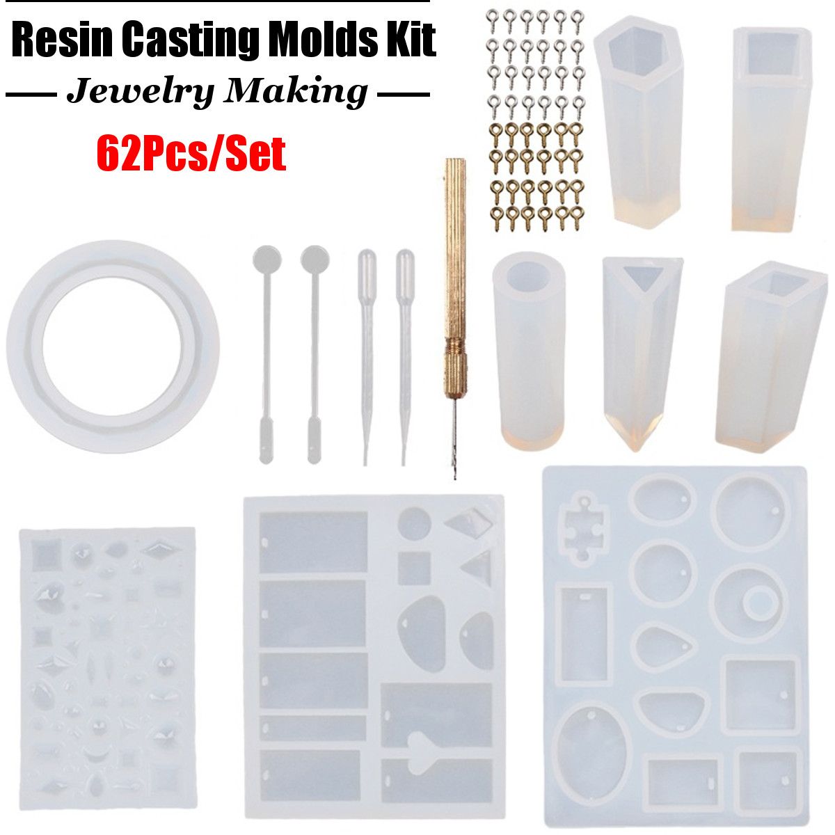 62PcsSet-Resin-Casting-Molds-Kit-Silicone-Mold-Jewelry-Pendant-Mould-Craft-1616049