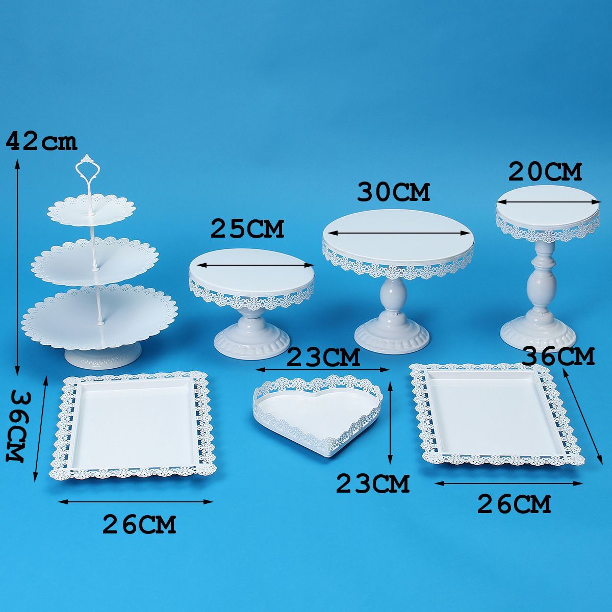 7Pcs-WhiteGold-Amalfi-Glass-Top-Cake-Stand-Round-Metal-Wedding-Cupcake-Tower-Decorations-1434841