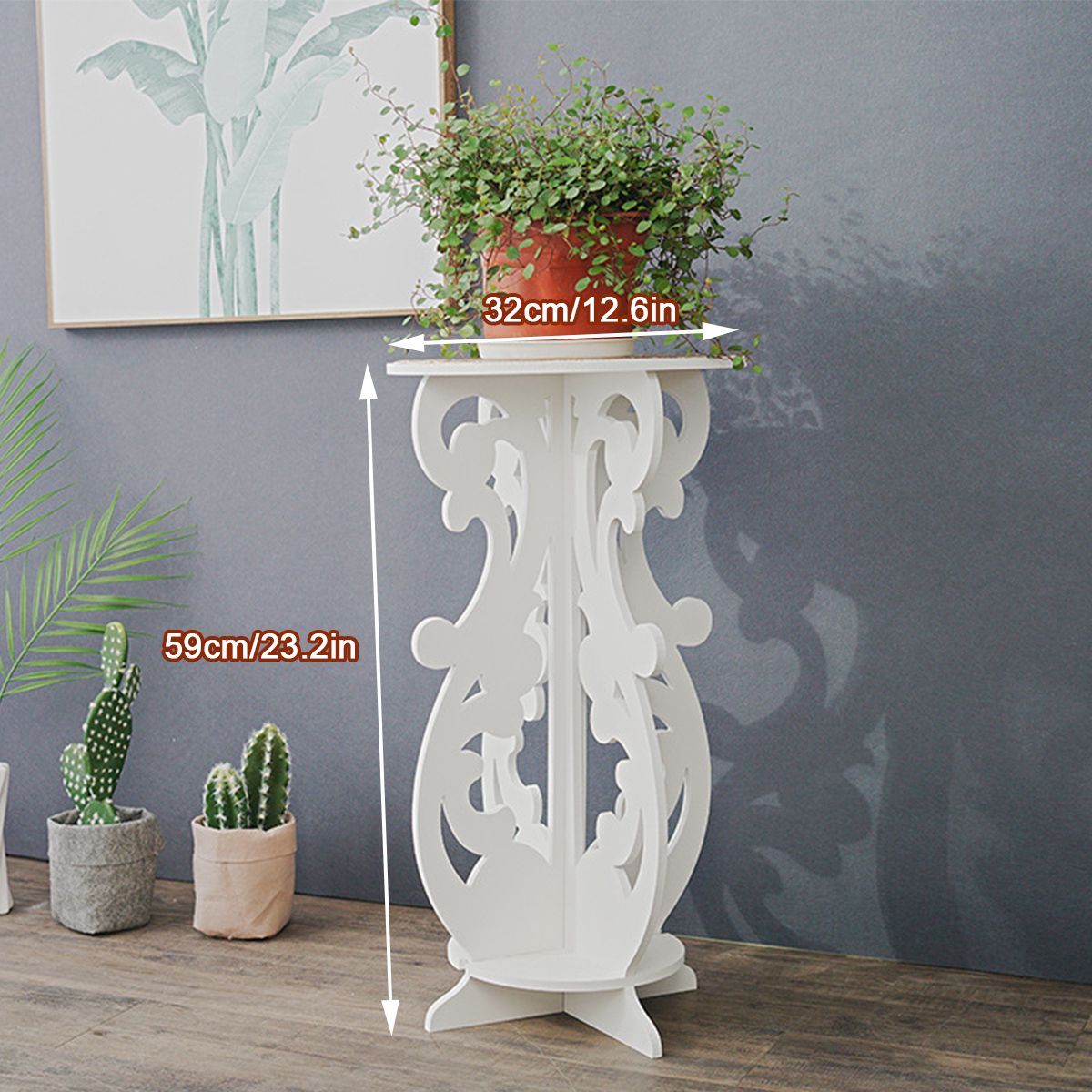 Antique-Side-Table-Beside-Small-White-Round-Tea-Coffee-Lamp-Flower-Pot-Stand-1671100