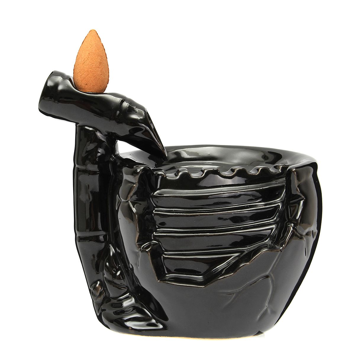 Black-Ceramic-Waterfall-Incense-Burner-Buddhist-Backflow-Censer-Holder-amp-10-Cones-1427128