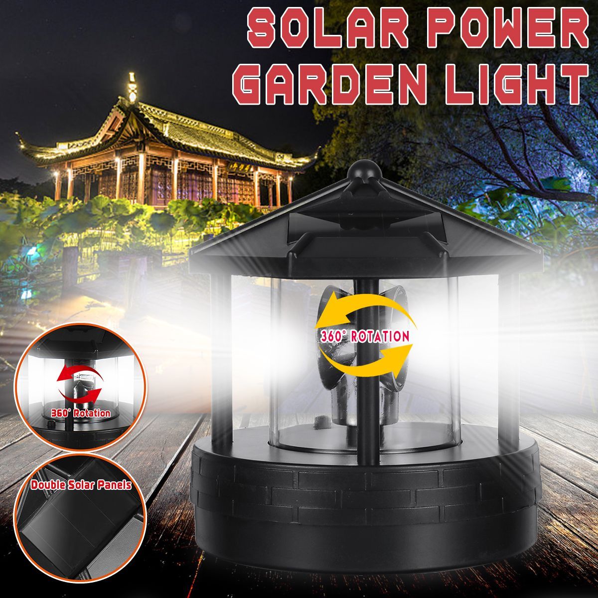 Black-LED-Solar-Powered-Lighthouse-360deg-Rotating-Light-Outdoor-Garden-Desk-Lamp-1576645