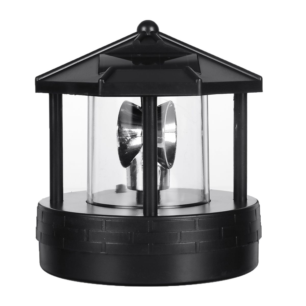 Black-LED-Solar-Powered-Lighthouse-360deg-Rotating-Light-Outdoor-Garden-Desk-Lamp-1576645
