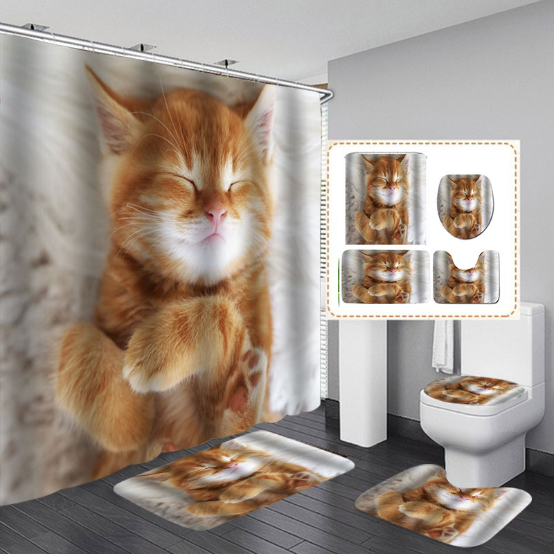 Cat-Printing-Waterproof-Bathroom-Shower-Curtain-Toilet-Cover-Mat-Set-1582216