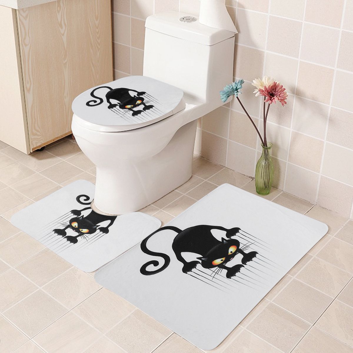 Cat-Waterproof-Polyester-Shower-Curtain-Bathroom-Bathmats-Toilet-Rugs-Cover-Mat-1563723