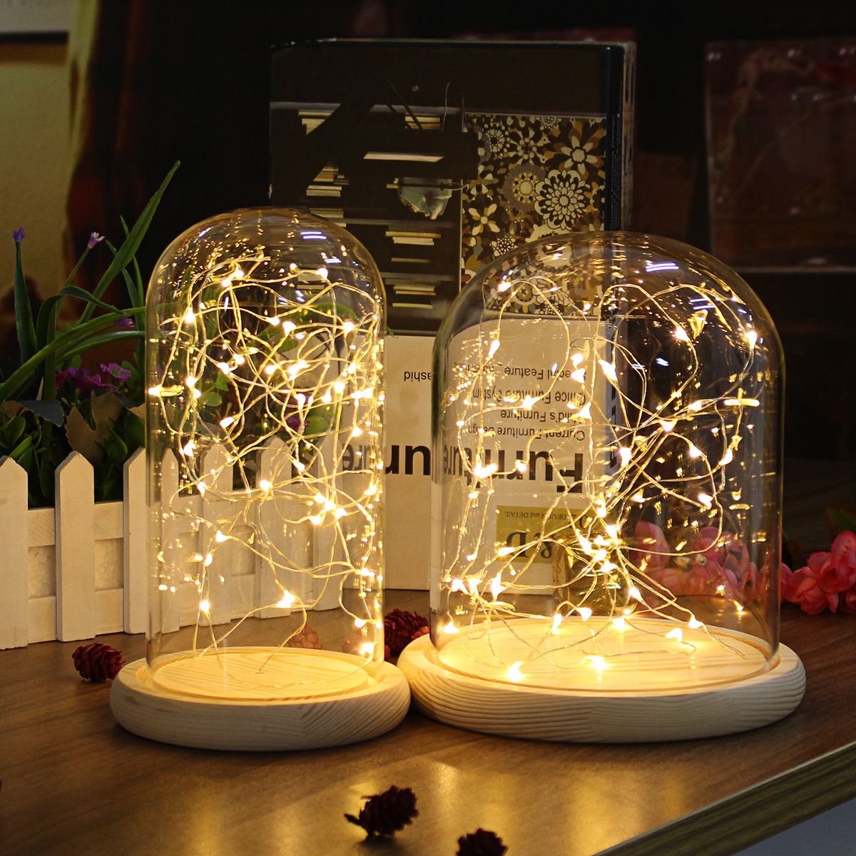 Clear-Glass-Display-Dome-Cloche-Bell-Jar-Wooden-Base-DIY-Decorations-With-20-LED-Fairy-String-Light-1361173