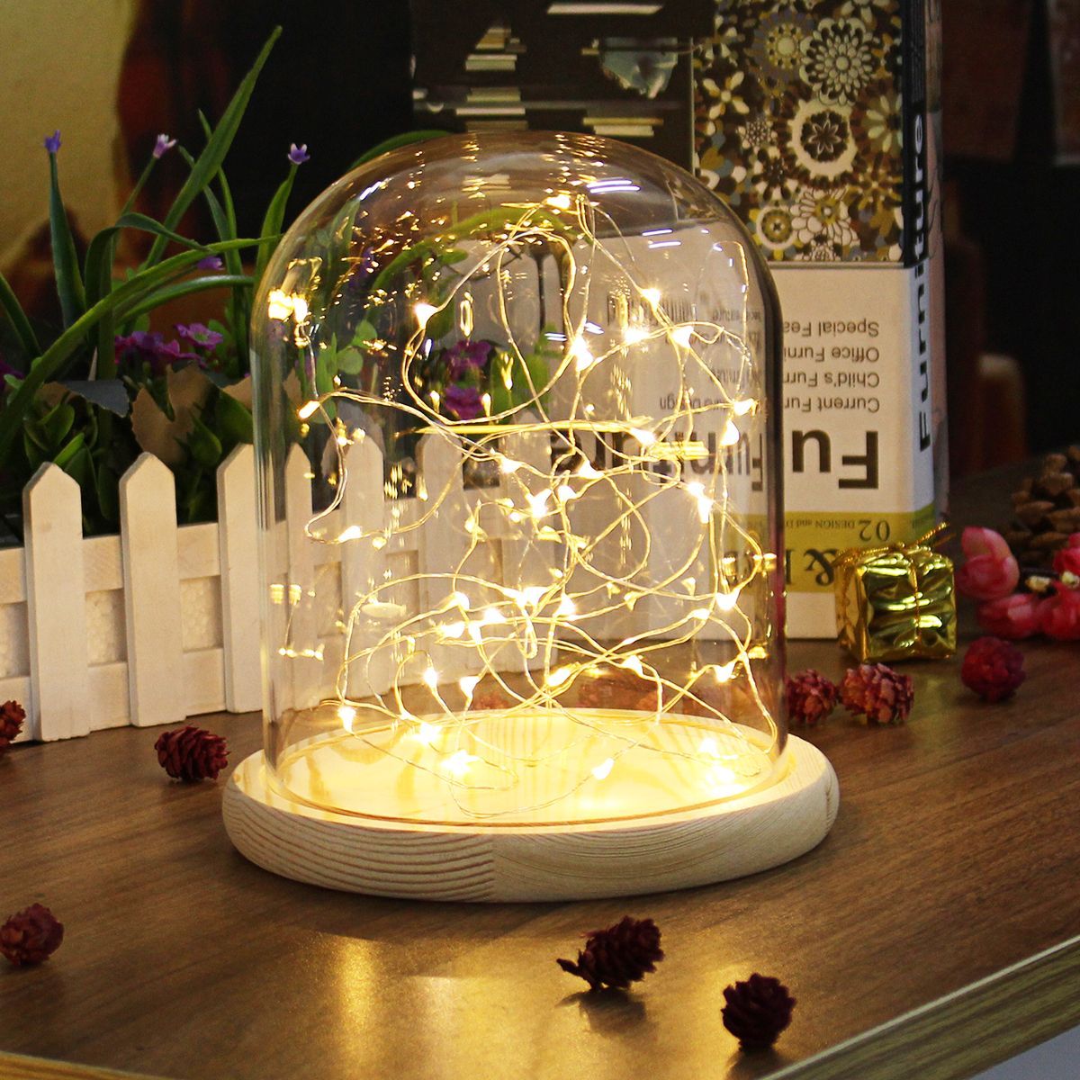Clear-Glass-Display-Dome-Cloche-Bell-Jar-Wooden-Base-DIY-Decorations-With-20-LED-Fairy-String-Light-1361173