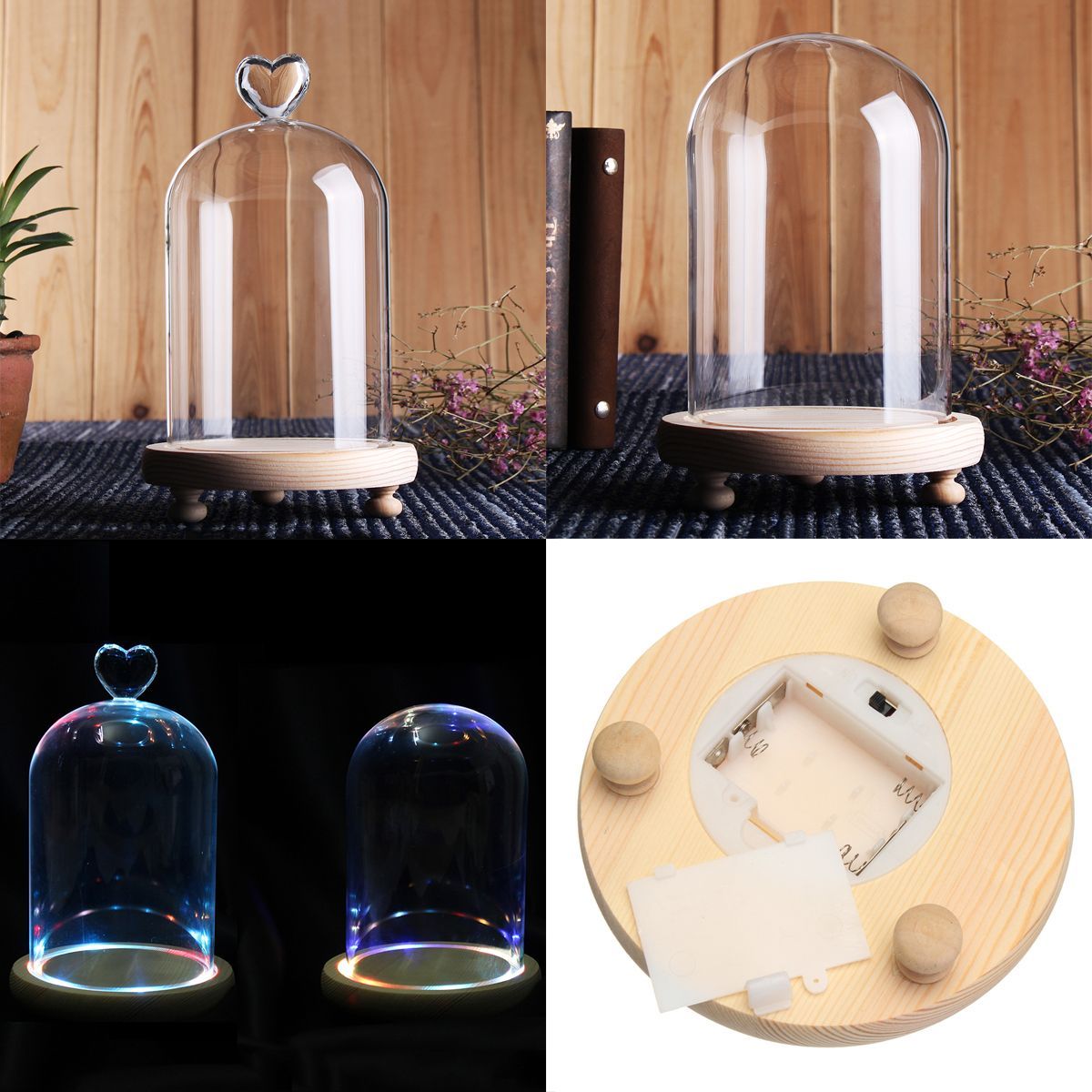 Clear-Glass-Display-Flower-Dome-Bell-Jar-Cloche-Wooden-Base-With-LED-Light-Room-Decorations-1372891