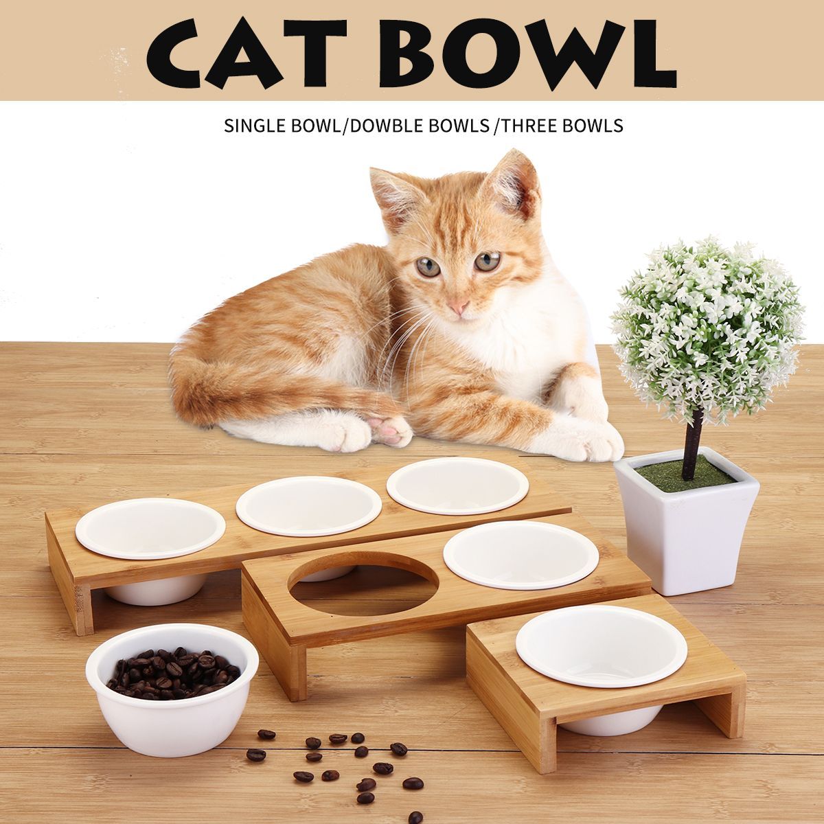 Elevated-Dog-Cat-Bamboo-Pet-Feeder-Ceramic-Bowl-Raised-Stand-3-Sizes-Durable-1557252