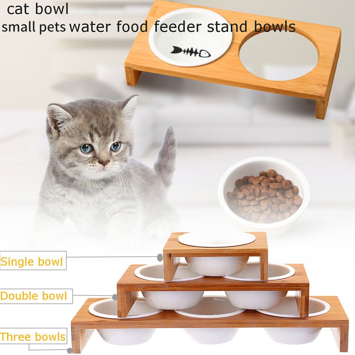 Elevated-Dog-Cat-Bamboo-Pet-Feeder-Ceramic-Bowl-Raised-Stand-3-Sizes-Durable-1557252