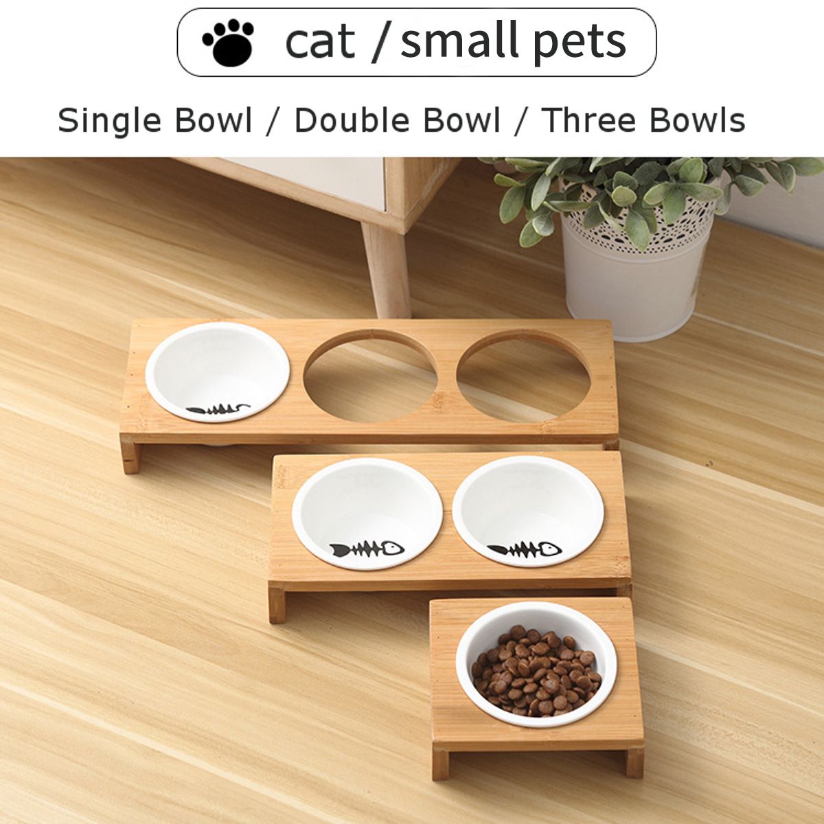 Elevated-Dog-Cat-Bamboo-Pet-Feeder-Ceramic-Bowl-Raised-Stand-3-Sizes-Durable-1557252