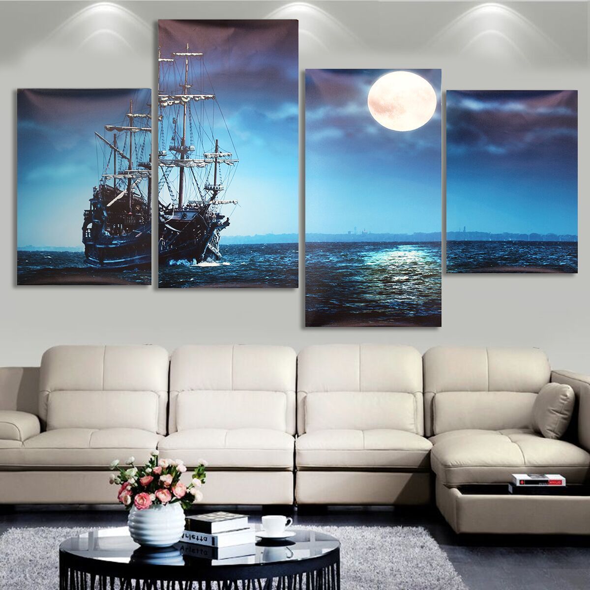 Modern-Canvas-Print-Painting-Picture-Home-Decor-Blue-Sea-Boat-Wall-Art-Framed-Paper-1165835