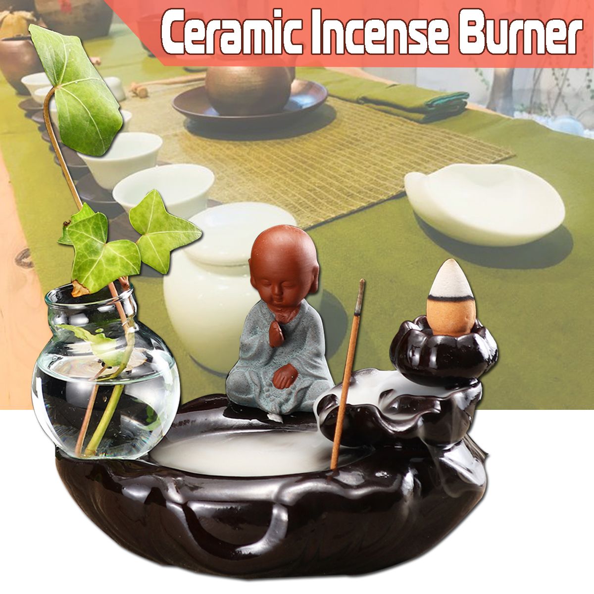 Monk-Ceramic-Backflow-Cones-Smoke-Incense-Burner-Sticks-Holder-1630004