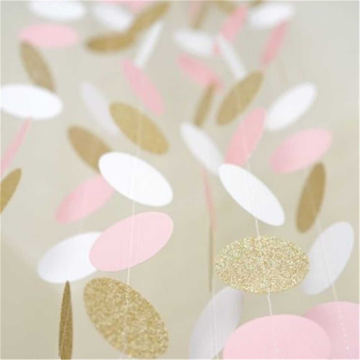 Pink-White-amp-Gold-Glitter-Circle-Polka-Dots-Paper-Garland-Banner-10FT-Banner-New-Decorations-1231112