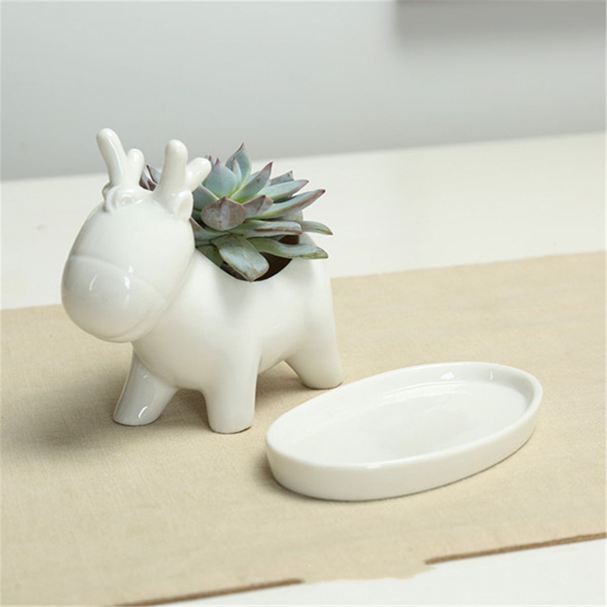 Rabbit-Ceramic-Flower-Pot-Planter-Outdoor-Indoor-Decoration-with-Round-Tray-1454876