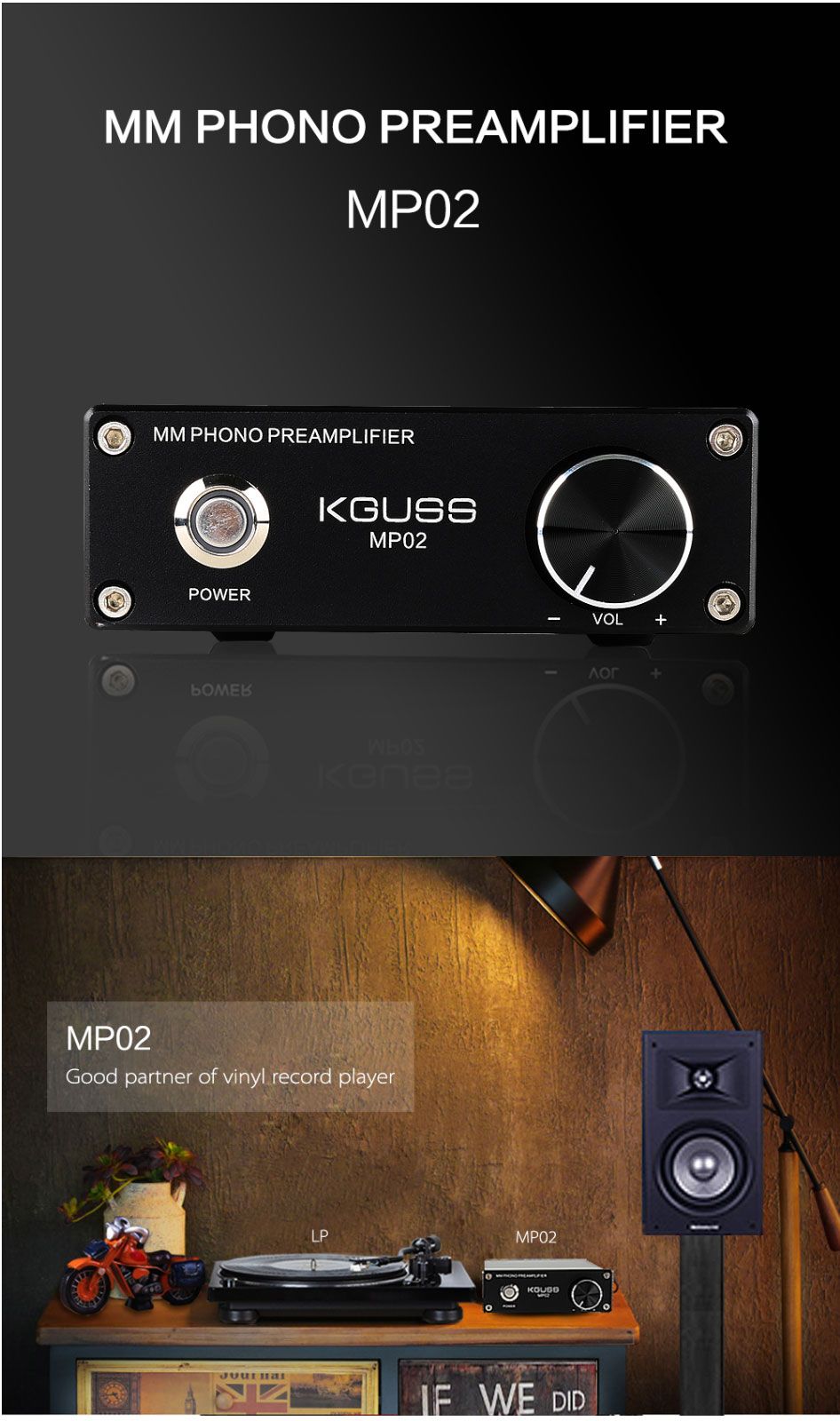 KGUSS-MP02-LP-Vinyl-Record-Turntable-Player-PHONO-Preamplifier-Amplifier-Support-RCA-GND-1606126