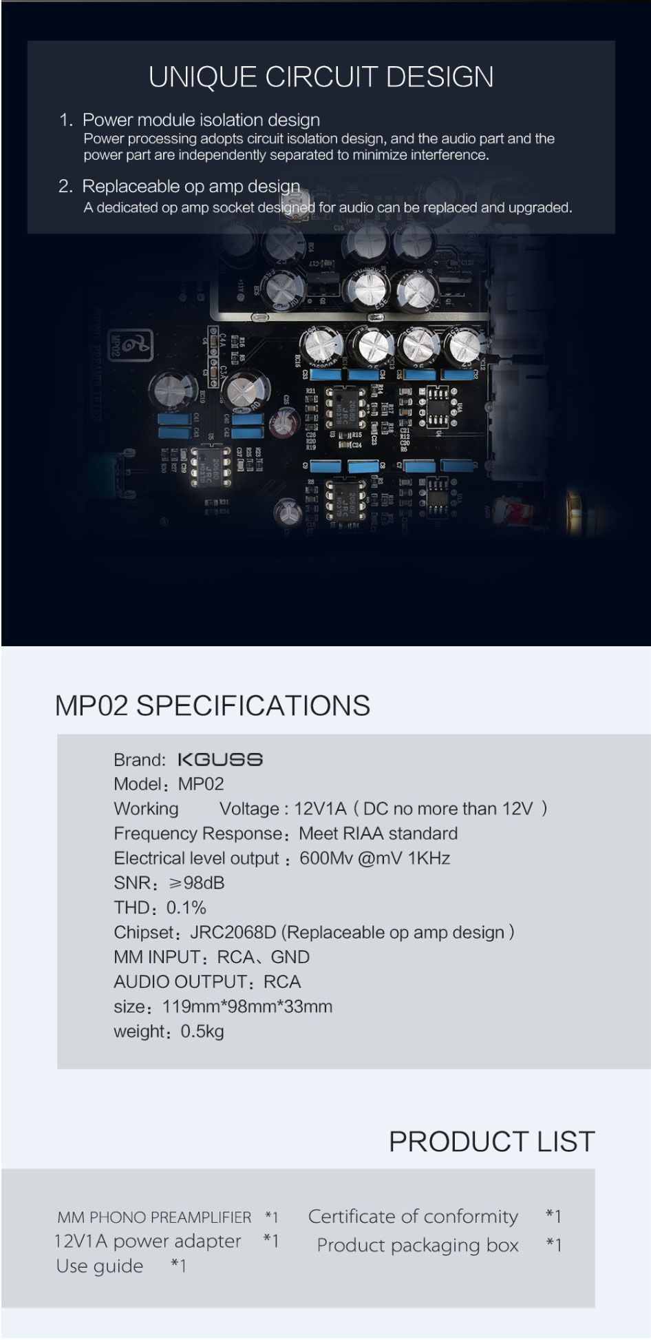 KGUSS-MP02-LP-Vinyl-Record-Turntable-Player-PHONO-Preamplifier-Amplifier-Support-RCA-GND-1606126