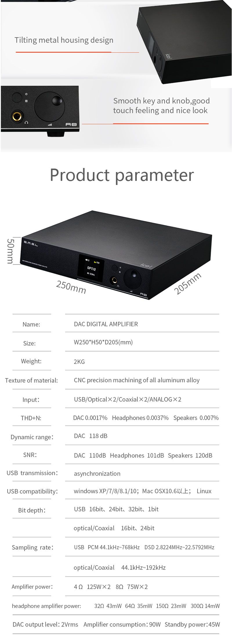 SMSL-A8-125Wx2-AK4490-768khz-DSD512-XMOS-HIFI-ICEpower-Module-Audio-Digital-Amplifier-DAC-Headphone--1531063