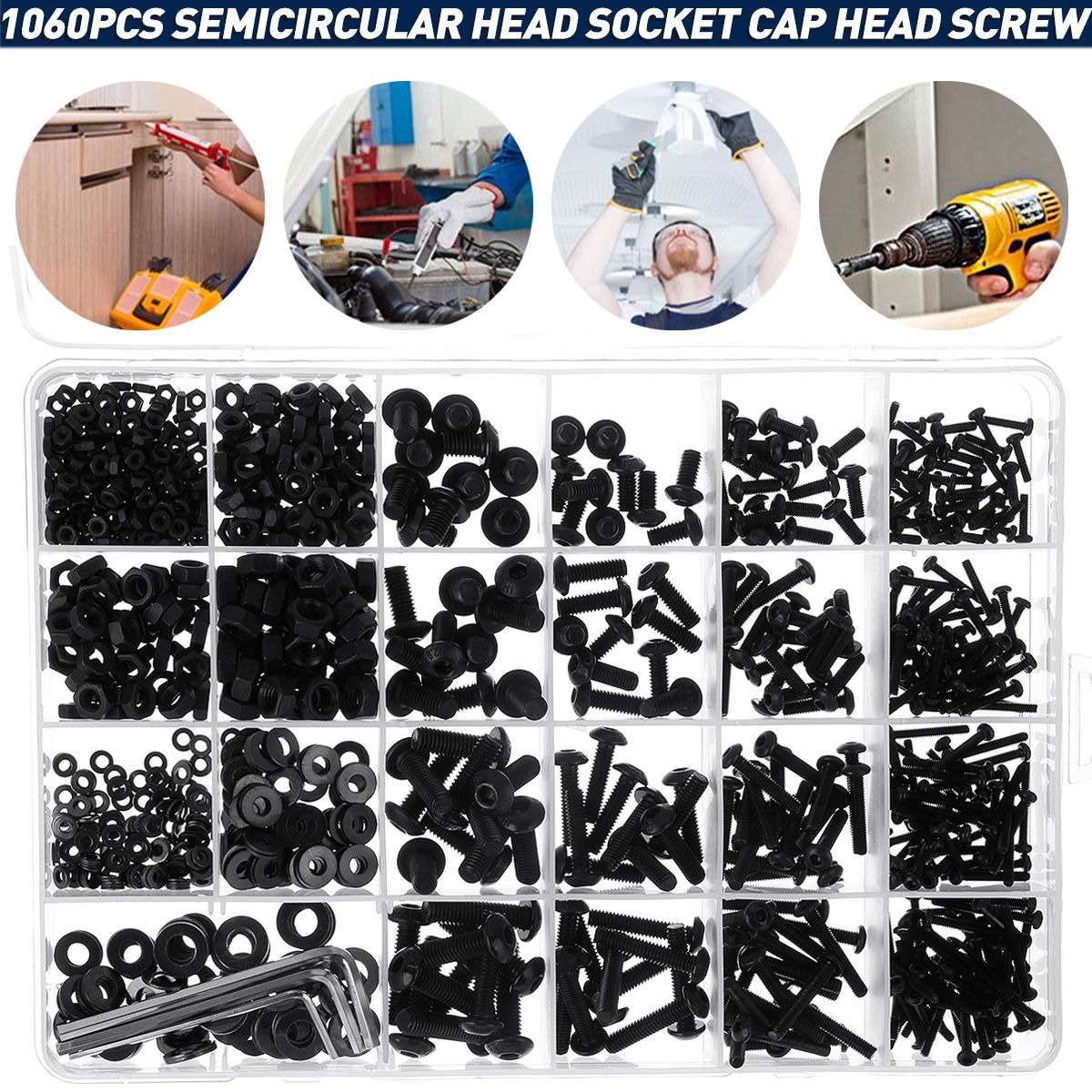 1060pcs-M2-M3-M4-M5-Hex-Socket-Screw-Set-Carbon-Steel-Semicircular-Head-Screws-1761633