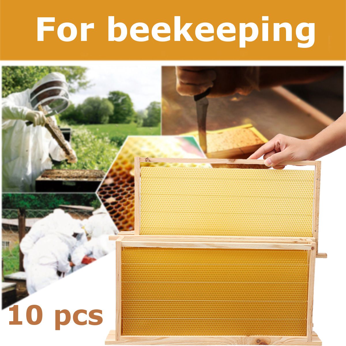 10Pcs-Bees-Wax-Foundation-Sheets-Wood-Beekeeping-Pine-Beehive-Frame-49X235-cm-1711709