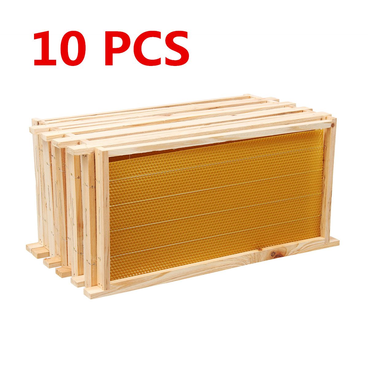 10Pcs-Bees-Wax-Foundation-Sheets-Wood-Beekeeping-Pine-Beehive-Frame-49X235-cm-1711709