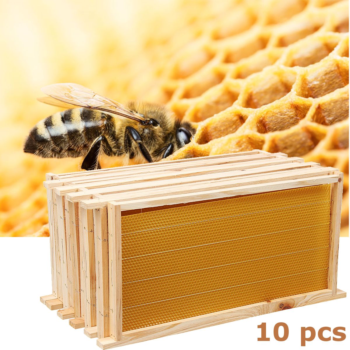 10Pcs-Bees-Wax-Foundation-Sheets-Wood-Beekeeping-Pine-Beehive-Frame-49X235-cm-1711709