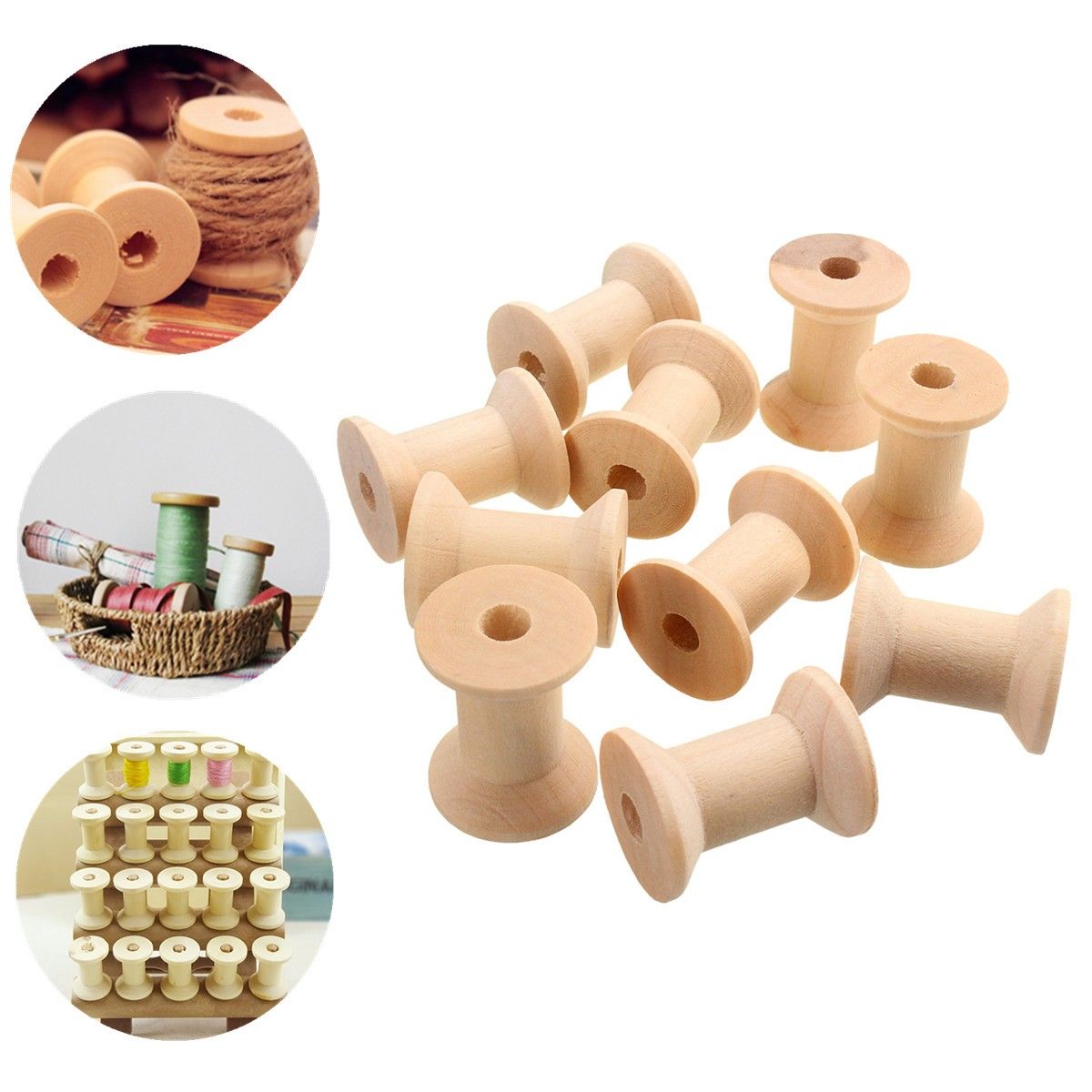 10Pcs-Vintage-Style-Wooden-Bobbins-Spools-Reels-For-Sewing-Ribbons-Twine-Crafts-1039882