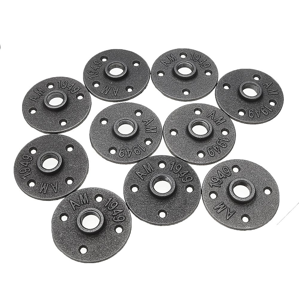 10PcsSet-12quot-34quot-1quot-Malleable-Cast-Iron-Floor-Flange-Plates-4-Holes-Black-Pipes-Fittings-In-1483973